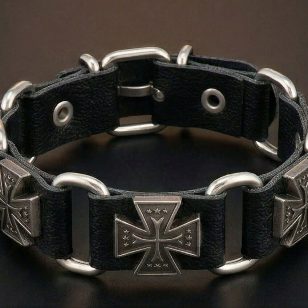 SOVEREIGN CROSS - 23mm Genuine Leather Bracelet with Stainless Steel Buckle Clasp for Men & Boys (8 to 9 inch) — Leather Bracelet for Men | THE MEN THING