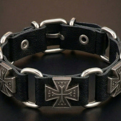SOVEREIGN CROSS - 23mm Genuine Leather Bracelet with Stainless Steel Buckle Clasp for Men & Boys (8 to 9 inch) — Leather Bracelet for Men | THE MEN THING