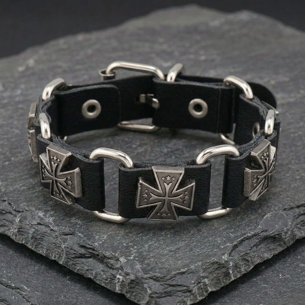 SOVEREIGN CROSS - 23mm Genuine Leather Bracelet with Stainless Steel Buckle Clasp for Men & Boys (8 to 9 inch) — Leather Bracelet for Men | THE MEN THING