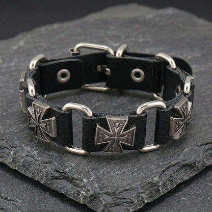 SOVEREIGN CROSS - 23mm Genuine Leather Bracelet with Stainless Steel Buckle Clasp for Men & Boys (8 to 9 inch) — Leather Bracelet for Men | THE MEN THING