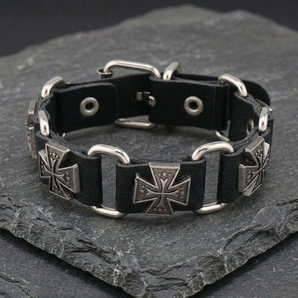 SOVEREIGN CROSS - 23mm Genuine Leather Bracelet with Stainless Steel Buckle Clasp for Men & Boys (8 to 9 inch)