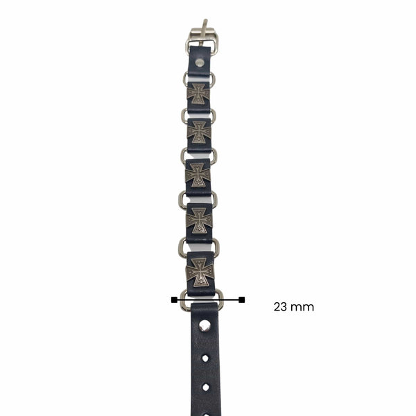 SOVEREIGN CROSS - 23mm Genuine Leather Bracelet with Stainless Steel Buckle Clasp for Men & Boys (8 to 9 inch)
