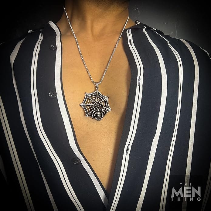 SPIDER NET - Pure Titanium Steel Pendant with 24inch Round Box Chain for Men & Boys - THE MEN THING