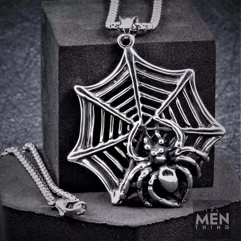 SPIDER NET - Pure Titanium Steel Pendant with 24inch Round Box Chain for Men & Boys - THE MEN THING