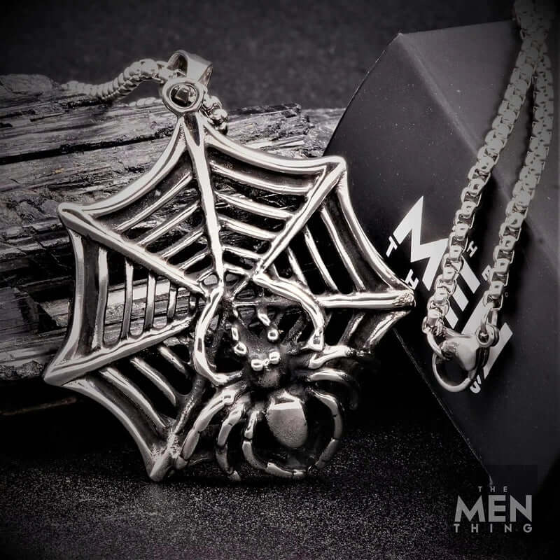 SPIDER NET - Pure Titanium Steel Pendant with 24inch Round Box Chain for Men & Boys - THE MEN THING