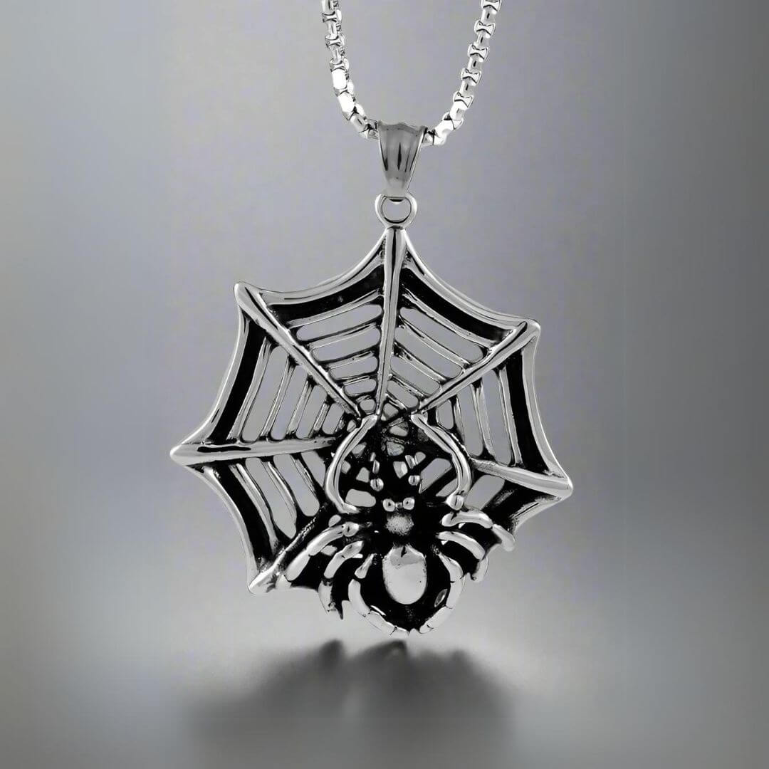 SPIDER NET - Pure Titanium Steel Pendant with 24inch Round Box Chain for Men & Boys - THE MEN THING