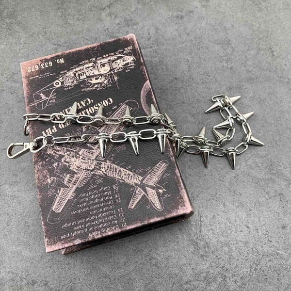 SPIKE CHAIN SILVER - Alloy Long Wallet Biker Chain For Jeans  with Lobster Clasps for Men & Boys - 