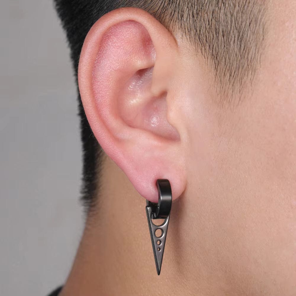 SPIKE DROP BLACK- Pure Titanium Steel Ear Hoop Earrings for Men & Boys (2 Pcs) - THE MEN THING