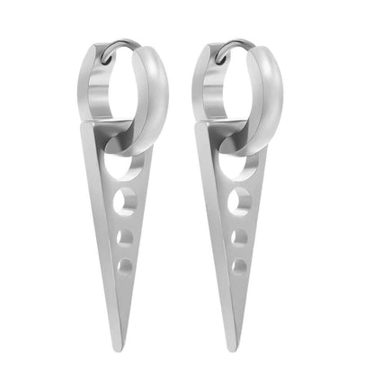 SPIKE DROP SILVER - Pure Titanium Steel Ear Hoop Earrings for Men & Boys (2 Pcs) - THE MEN THING
