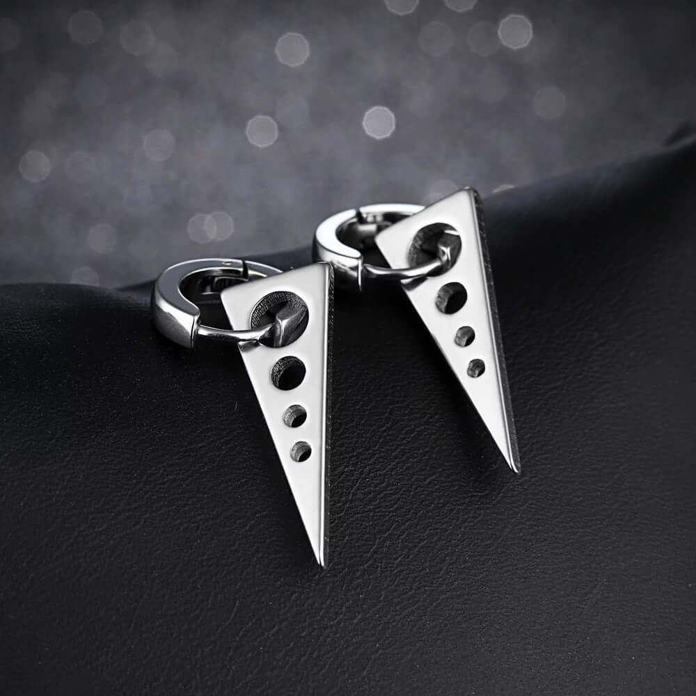 SPIKE DROP SILVER - Pure Titanium Steel Ear Hoop Earrings for Men & Boys (2 Pcs) - THE MEN THING