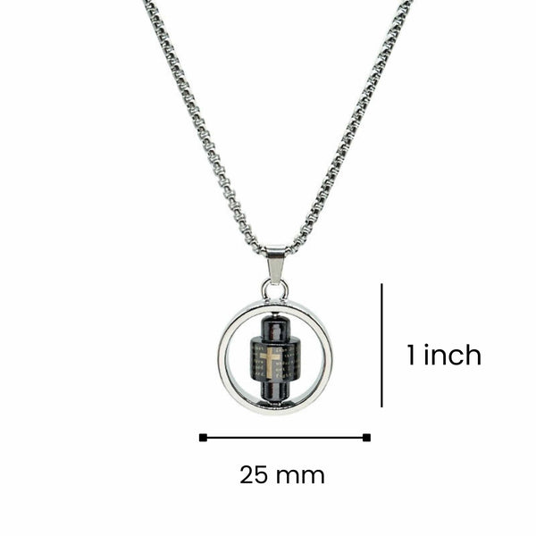 SPIN MANTRA WHEEL - 25mm Pure Titanium Steel Pendant with 28inch Twisted 4mm Chain for Men & Boys
