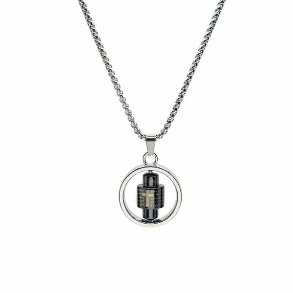 SPIN MANTRA WHEEL - 25mm Pure Titanium Steel Pendant with 28inch Twisted 4mm Chain for Men & Boys