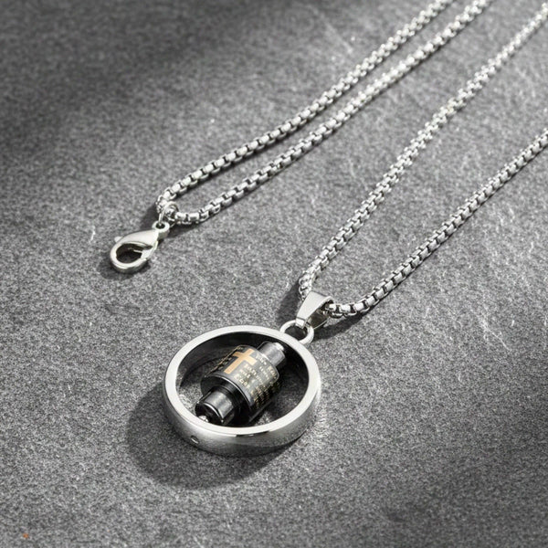 SPIN MANTRA WHEEL - 25mm Pure Titanium Steel Pendant with 28inch Twisted 4mm Chain for Men & Boys