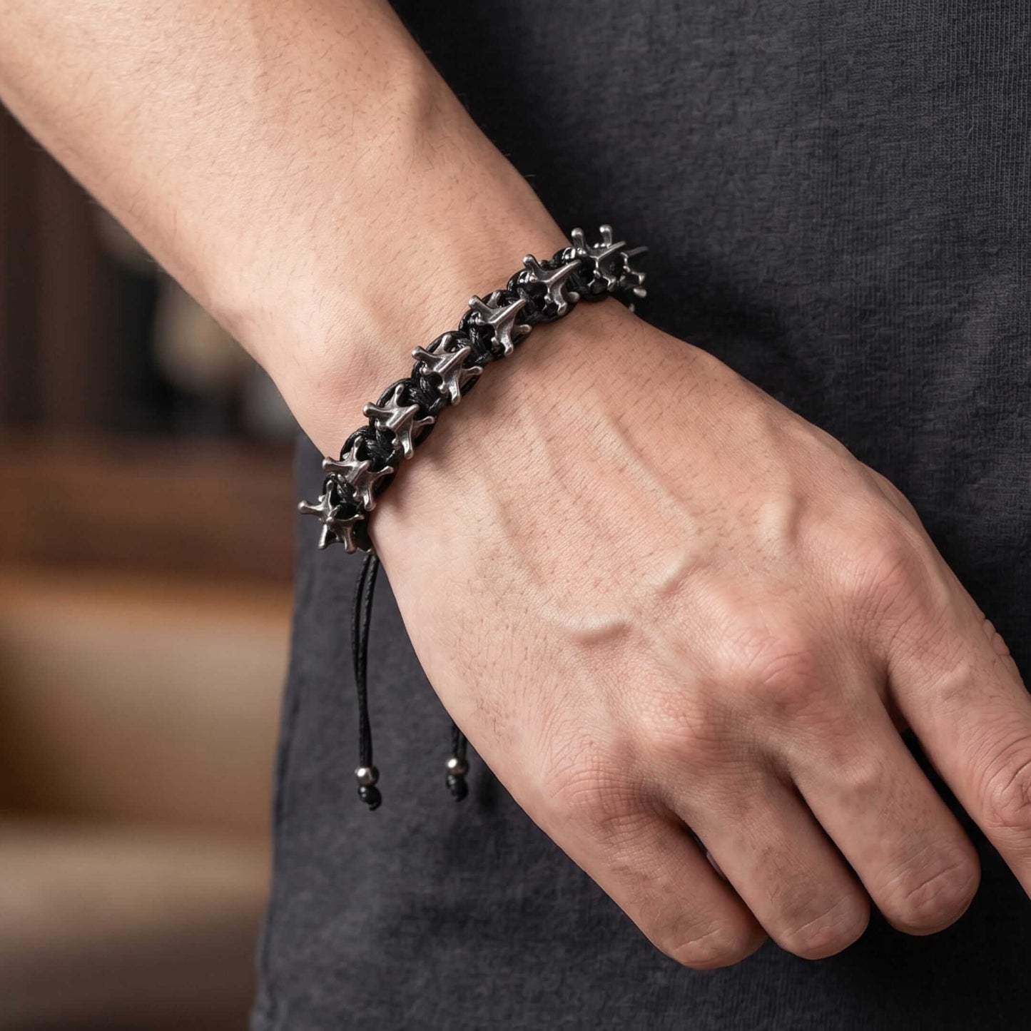 SPINECLAW - BLACK - Genuine Braided Leather Adjustable Bracelet for Men & Boys - THE MEN THING