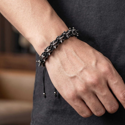 SPINECLAW - BLACK - Genuine Braided Leather Adjustable Bracelet for Men & Boys - THE MEN THING