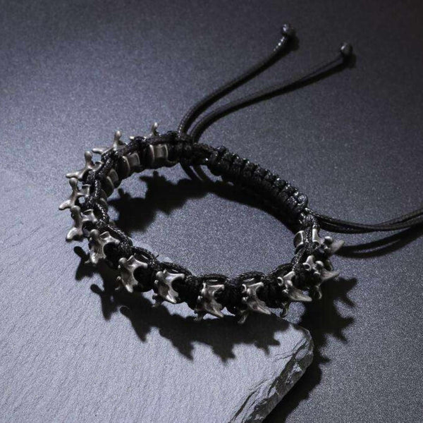 SPINECLAW - BLACK - Genuine Braided Leather Adjustable Bracelet for Men & Boys