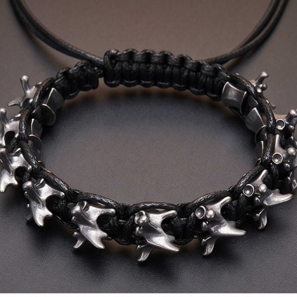 SPINECLAW - BLACK - Genuine Braided Leather Adjustable Bracelet for Men & Boys