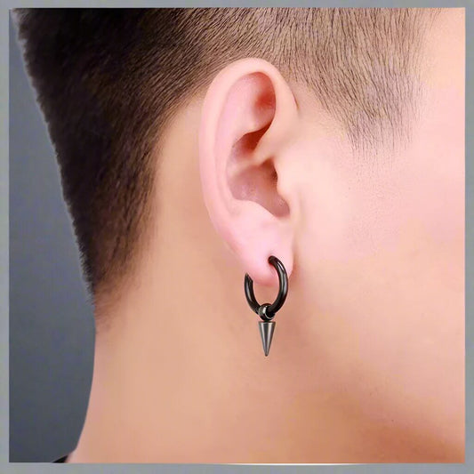SPIREHOOP - BLACK - Pure Titanium Steel Ear Hoop Earrings for Men & Boys (2 Pcs) - THE MEN THING