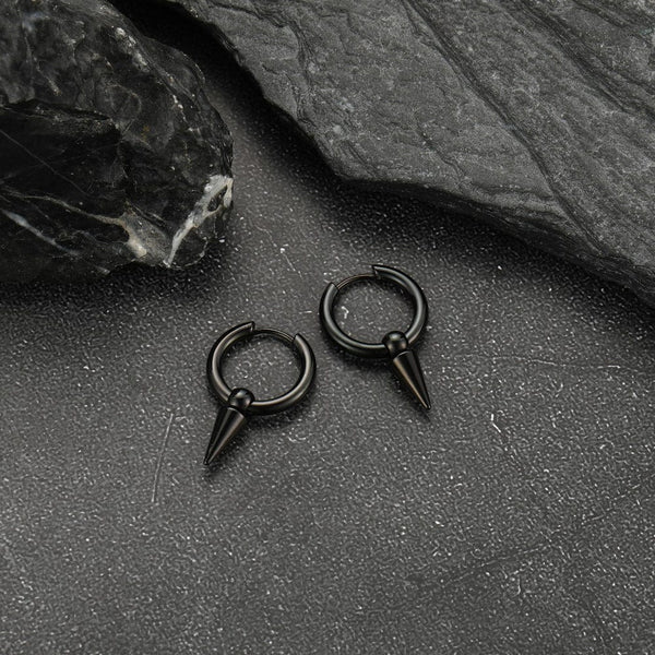 SPIREHOOP - BLACK - Pure Titanium Steel Ear Hoop Earrings for Men & Boys (2 Pcs)