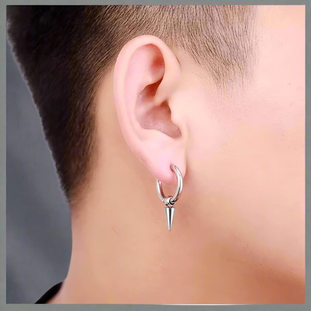 SPIREHOOP - SILVER - Pure Titanium Steel Ear Hoop Earrings for Men & Boys (2 Pcs) - THE MEN THING