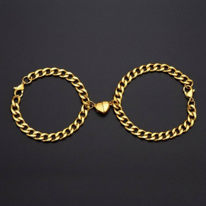SPLIT HEART CUBAN LINK - Golden - Pure Titanium Steel Adjustable Bracelet for Men & Boys - THE MEN THING
