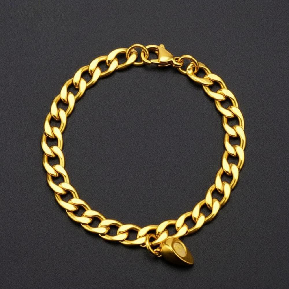 SPLIT HEART CUBAN LINK - Golden - Pure Titanium Steel Adjustable Bracelet for Men & Boys - THE MEN THING