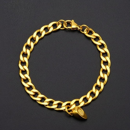 SPLIT HEART CUBAN LINK - Golden - Pure Titanium Steel Adjustable Bracelet for Men & Boys - THE MEN THING