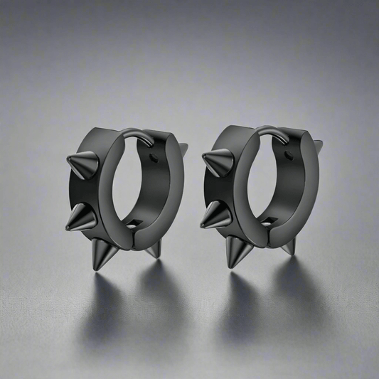 SPYRAL BLACK - Titanium Steel Stud Earrings for Men & Boys (2 Pcs) - THE MEN THING