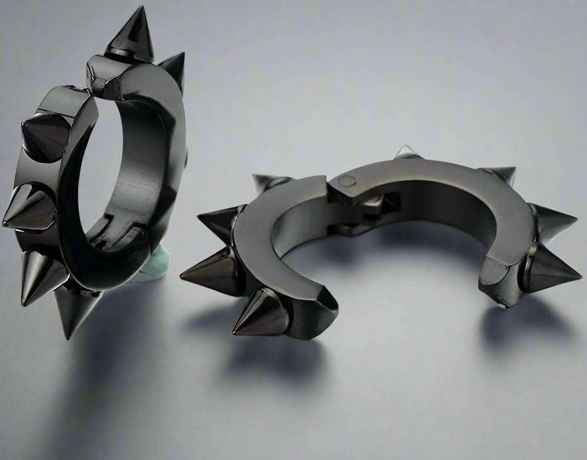 SPYRAL BLACK - Titanium Steel Stud Earrings for Men & Boys (2 Pcs) - THE MEN THING