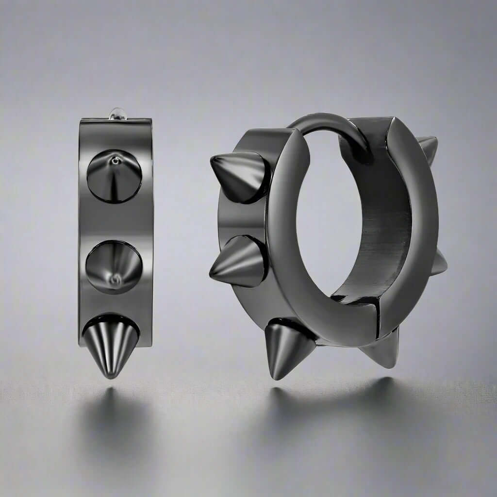 SPYRAL BLACK - Titanium Steel Stud Earrings for Men & Boys (2 Pcs) - THE MEN THING