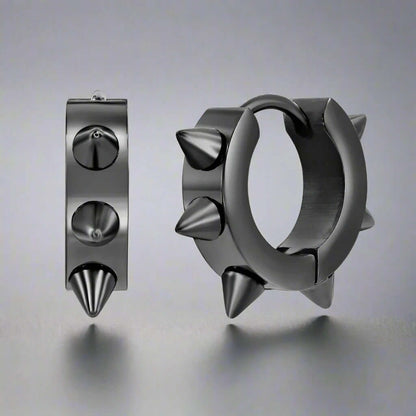 SPYRAL BLACK - Titanium Steel Stud Earrings for Men & Boys (2 Pcs) - THE MEN THING