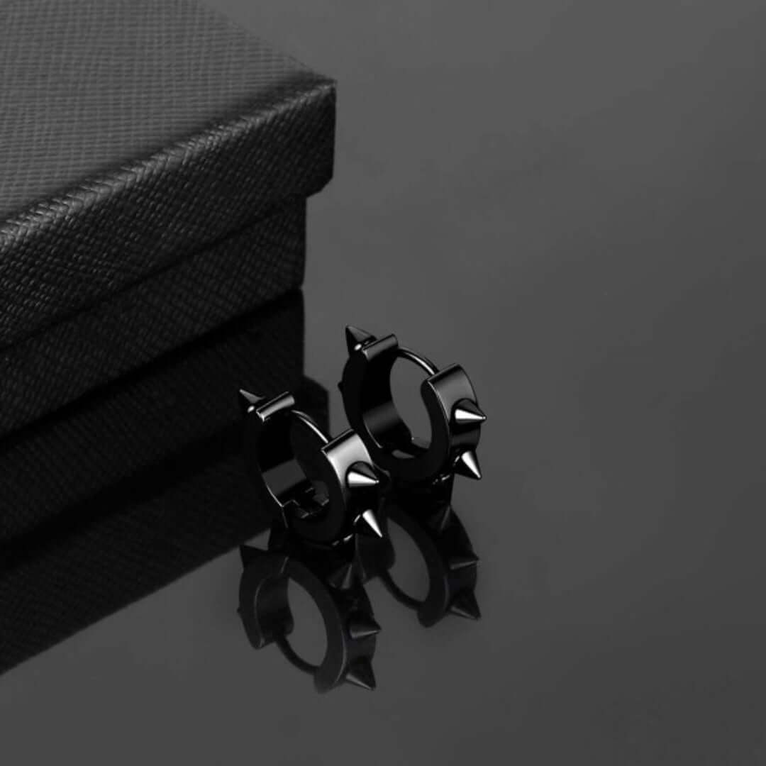 SPYRAL BLACK - Titanium Steel Stud Earrings for Men & Boys (2 Pcs) - THE MEN THING