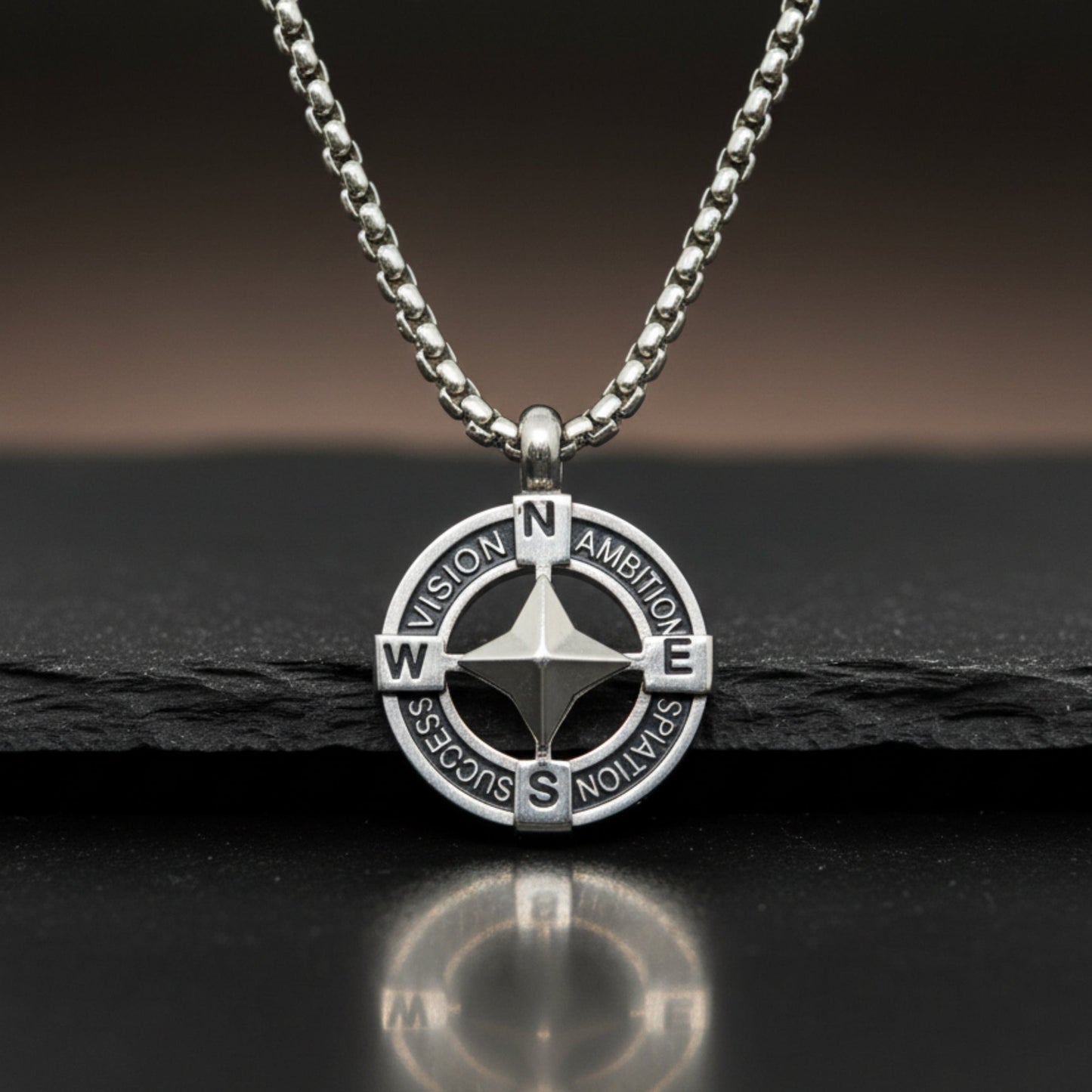 STAR COMPASS - 19mm Titanium Steel Pendant with 20inch Round Box 3mm Chain for Men & Boys - THE MEN THING