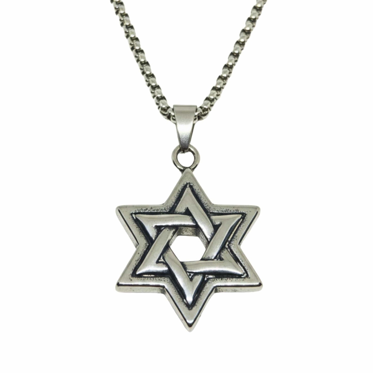 STAR LATTICE - 34mm Titanium Steel Pendant with 24inch Round Box 5mm Chain for Men & Boys - THE MEN THING