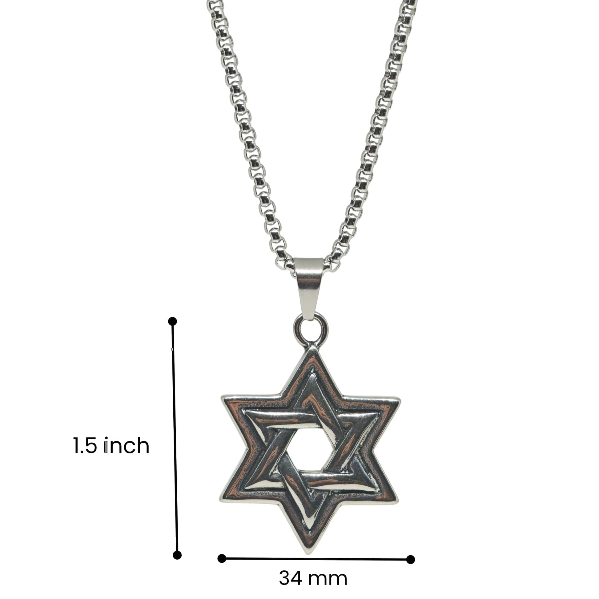 STAR LATTICE - 34mm Titanium Steel Pendant with 24inch Round Box 5mm Chain for Men & Boys - THE MEN THING