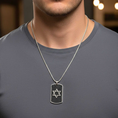 STAR OF DAVID - 32mm Pure Titanium Steel Pendant with 27inch Round Box 4mm Chain for Men & Boys — SS Pendant/ Necklace for Men | THE MEN THING