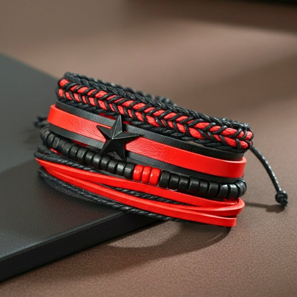 STAR RANGER - 4 Pcs Genuine Leather Adjustable Bracelet Set for Men & Boys (8 inch) - THE MEN THING