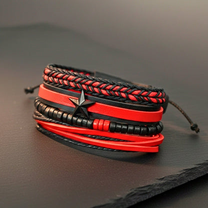 STAR RANGER - 4 Pcs Genuine Leather Adjustable Bracelet Set for Men & Boys (8 inch) - THE MEN THING