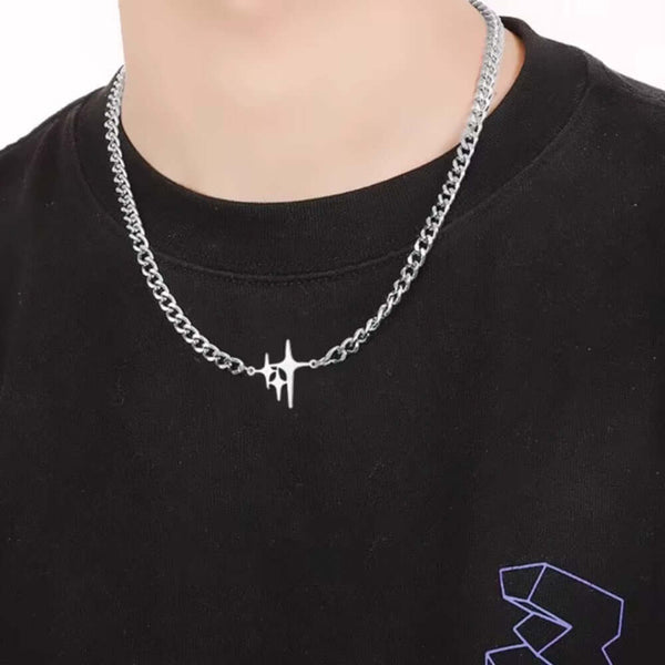 STAR SPIKE - 27mm Titanium Steel Pendant with 18 to 20inch Adjustable 8mm Cube Chain for Men & Boys