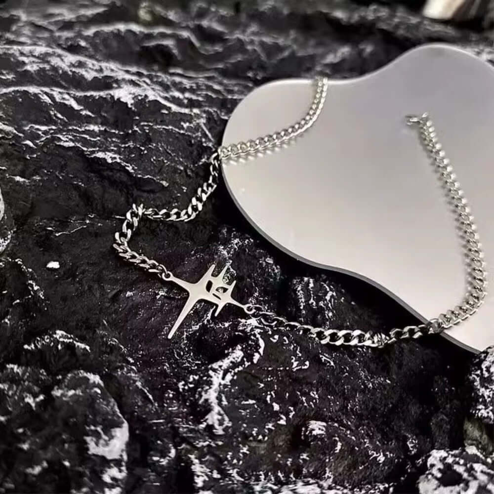 STAR SPIKE - 27mm Titanium Steel Pendant with 18 to 20inch Adjustable 8mm Cube Chain for Men & Boys — SS Pendant/ Necklace for Men | THE MEN THING
