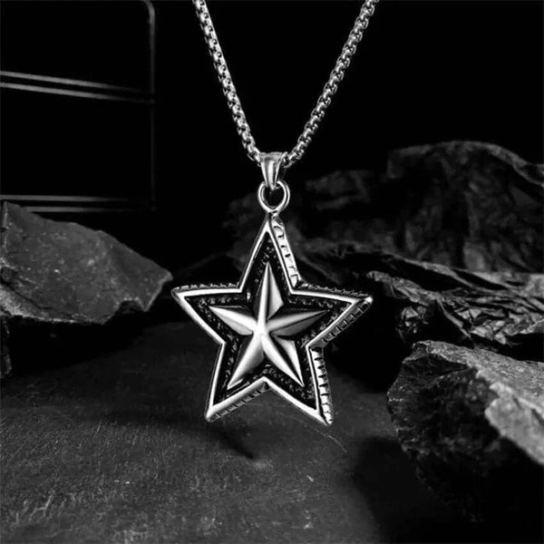 STAR THAT SHINES - Alloy Star Pendant with Pure Stainless Steel  24inch Round Box Chain, American trending Styl for Men & Boy