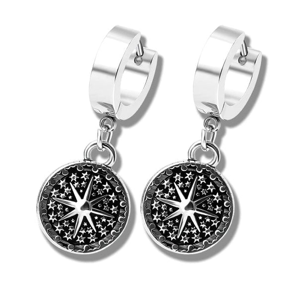 STARBURST - Titanium Steel Hoop Earrings for Men & Boys (2 Pcs)