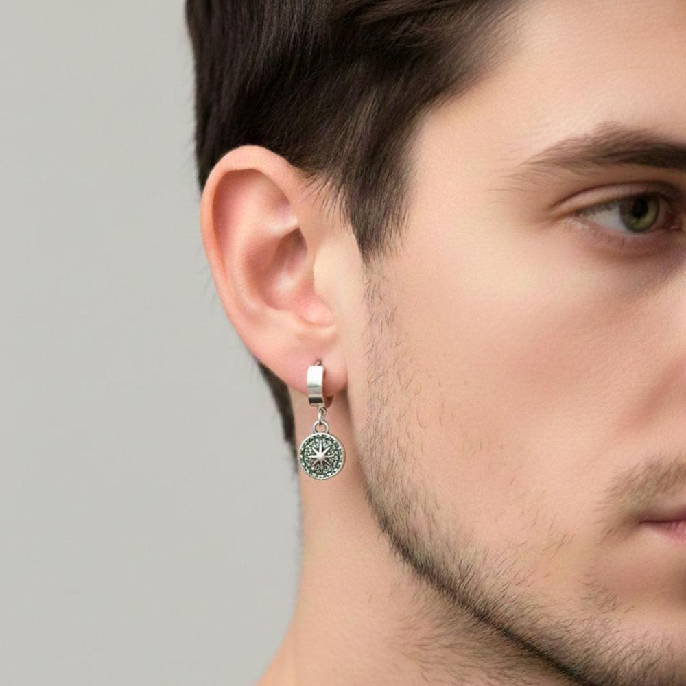 STARBURST - Titanium Steel Hoop Earrings for Men & Boys (2 Pcs) - THE MEN THING
