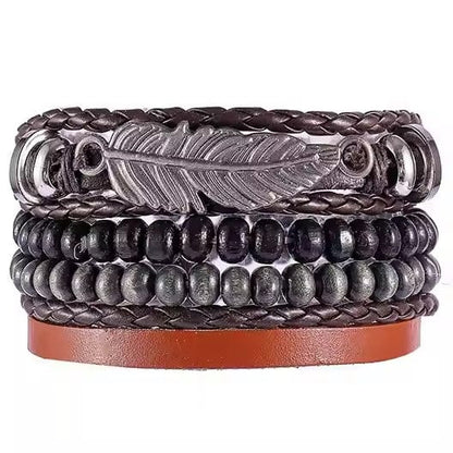 STARDUST CUFF - Multi-layer Set Genuine Braided Leather Bracelet Set for Men & Boys (8 inch) - THE MEN THING