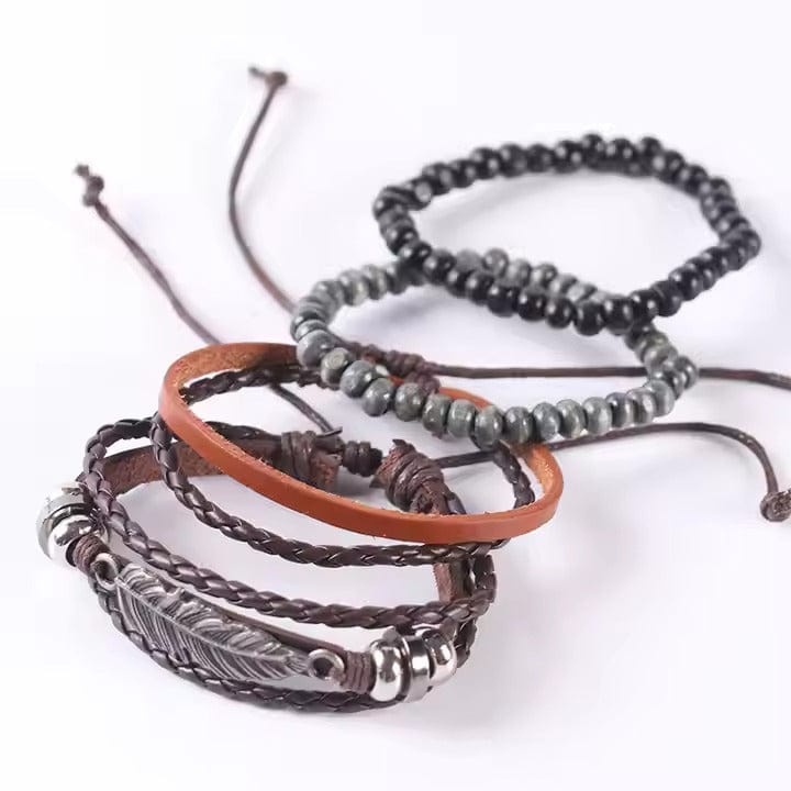STARDUST CUFF - Multi-layer Set Genuine Braided Leather Bracelet Set for Men & Boys (8 inch) - THE MEN THING