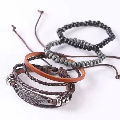 STARDUST CUFF - Multi-layer Set Genuine Braided Leather Bracelet Set for Men & Boys (8 inch) - THE MEN THING