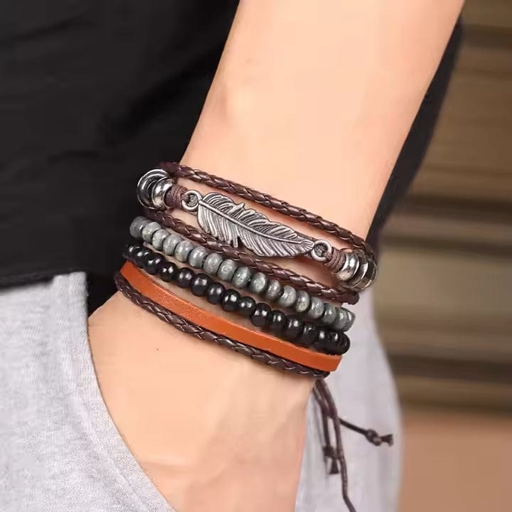 STARDUST CUFF - Multi-layer Set Genuine Braided Leather Bracelet Set for Men & Boys (8 inch) - THE MEN THING