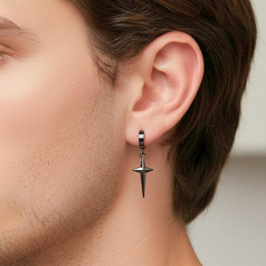 STARLIGHT BLACK - Titanium Steel Hoop Earrings for Men & Boys (2 Pcs) - THE MEN THING