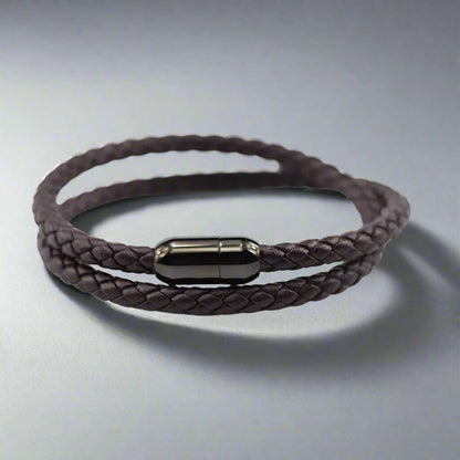 STARRY TWINE BROWN - American Style Genuine Braided Leather Bracelet with Stainless Steel Clasp Magnetic Buckle for Men & Boy (8 inch) - THE MEN THING