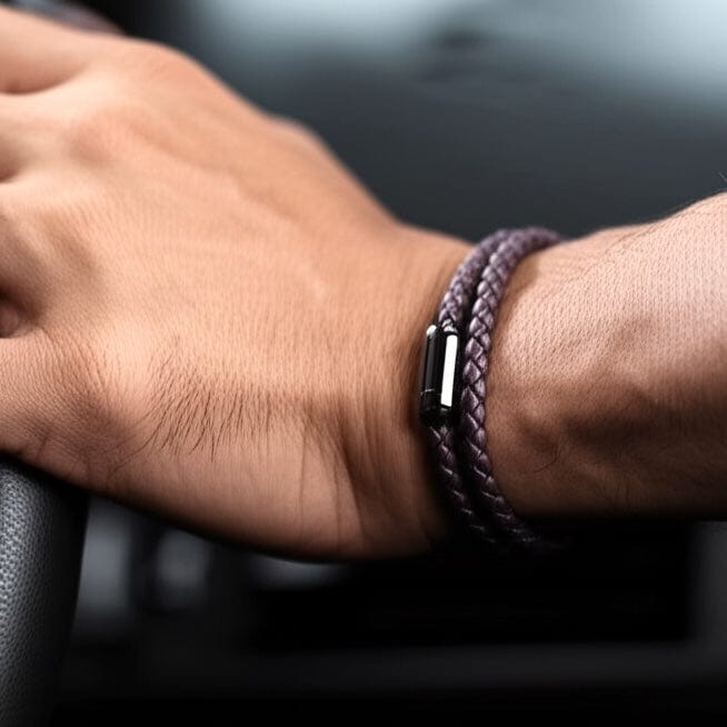STARRY TWINE BROWN - American Style Genuine Braided Leather Bracelet with Stainless Steel Clasp Magnetic Buckle for Men & Boy (8 inch) - THE MEN THING